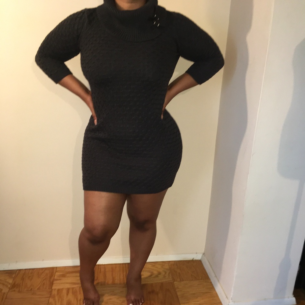 Gray knitted sweater dress